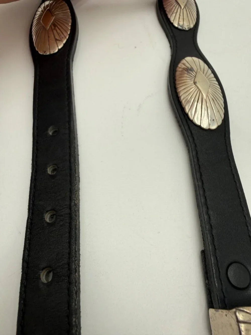 Justin Black Leather Belt Silver Tone Conchos Buckle Western Cowgirl Sz 28